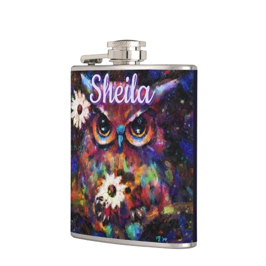 Whimsical Impressionistische Bloemenuil gepersonal Heupfles (Links)