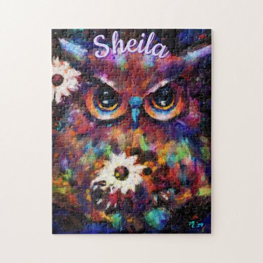 Whimsical Impressionistische Bloemenuil gepersonal Legpuzzel (Verticaal)