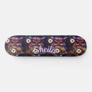 Whimsical Impressionistische Bloemenuil gepersonal Persoonlijk Skateboard
