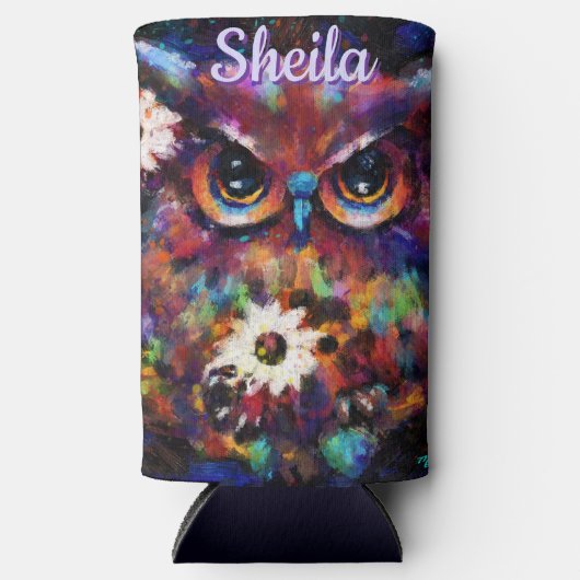 Whimsical Impressionistische Bloemenuil gepersonal Seltzer Blikjeskoeler (Voorkant)