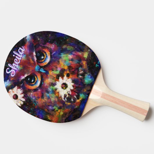 Whimsical Impressionistische Bloemenuil gepersonal Tafeltennisbatje (Zijkant)