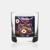 Whimsical Impressionistische Bloemenuil gepersonal Whisky Glas (Achterkant)