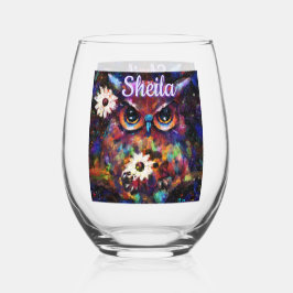 Whimsical Impressionistische Bloemenuil gepersonal Wijnglas Zonder Voet