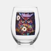 Whimsical Impressionistische Bloemenuil gepersonal Wijnglas Zonder Voet (Achterkant)