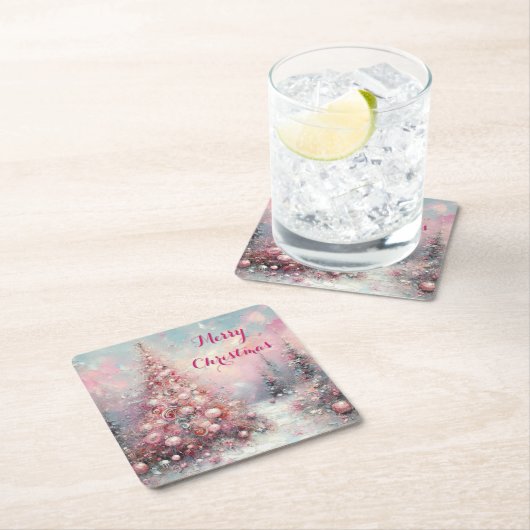 Whimsical Impressionistische Kerstboom Kartonnen Onderzetters (Insitu)