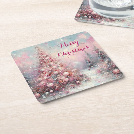 Whimsical Impressionistische Kerstboom Kartonnen Onderzetters (Schuin)