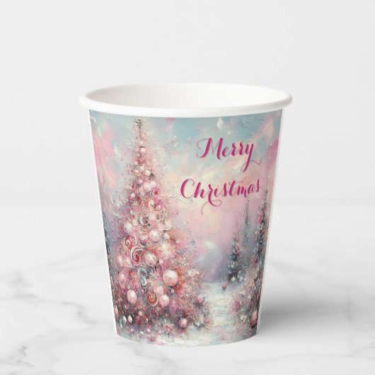 Whimsical Impressionistische Kerstboom Papieren Bekers (Voorkant)