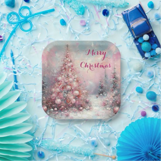 Whimsical Impressionistische Kerstboom Papieren Bordje (Feest)