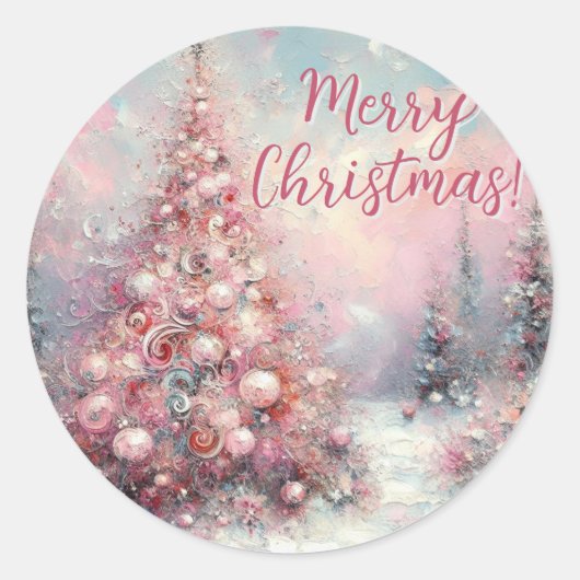Whimsical Impressionistische Kerstboom Ronde Sticker (Voorkant)
