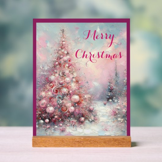 Whimsical Impressionistische Kerstboom Roze Acryl Bord (Neutraal)