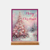 Whimsical Impressionistische Kerstboom Roze Acryl Bord (Voorkant)