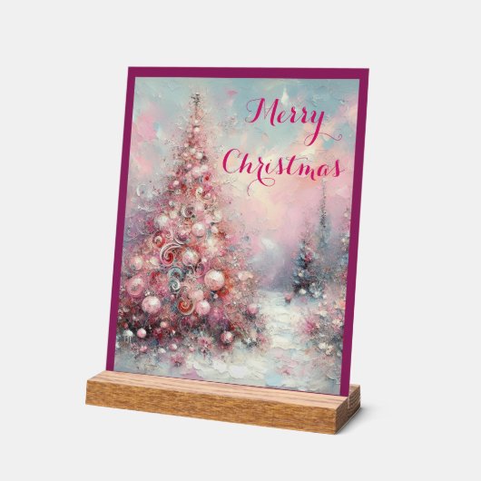 Whimsical Impressionistische Kerstboom Roze Acryl Bord (Hoek)