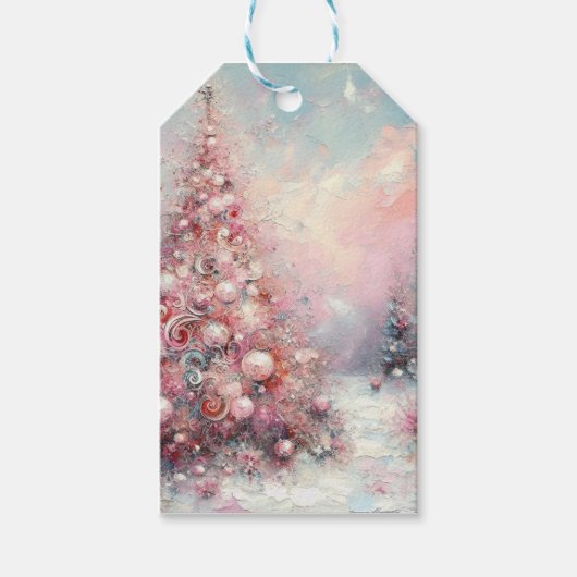 Whimsical Impressionistische kerstboom roze blauw Cadeaulabel (Voorkant)