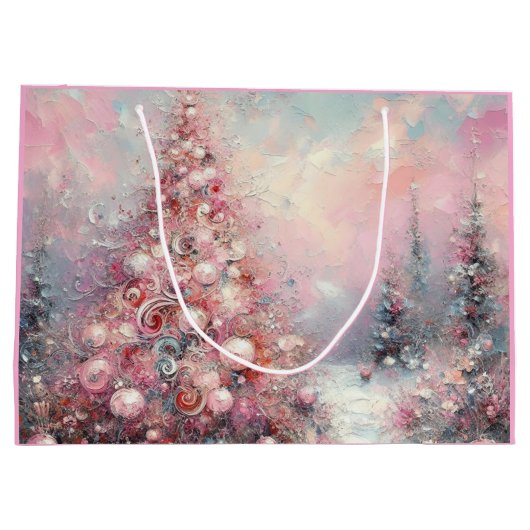 Whimsical Impressionistische kerstboom roze blauw Groot Cadeauzakje (Achterkant)
