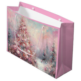 Whimsical Impressionistische kerstboom roze blauw Groot Cadeauzakje