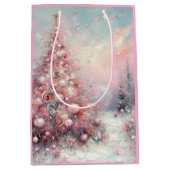 Whimsical Impressionistische kerstboom roze blauw Medium Cadeauzakje (Voorkant)
