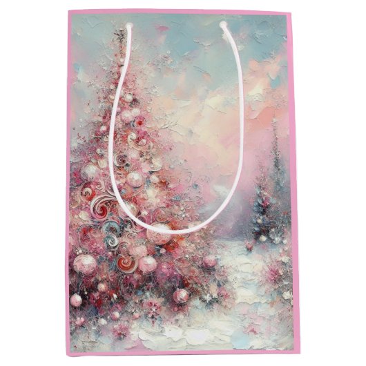 Whimsical Impressionistische kerstboom roze blauw Medium Cadeauzakje (Voorkant)