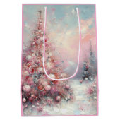 Whimsical Impressionistische kerstboom roze blauw Medium Cadeauzakje (Achterkant)
