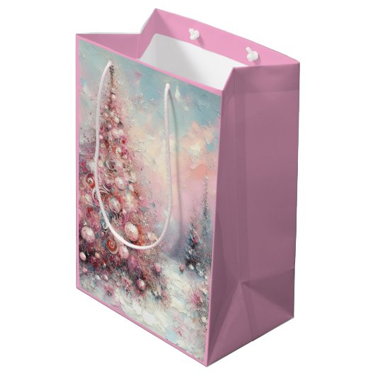 Whimsical Impressionistische kerstboom roze blauw Medium Cadeauzakje (Achterkant Gekanteld)