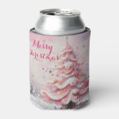 Whimsical Impressionistische Kerstboom Roze Blikjeskoeler (Blikje Voorkant)