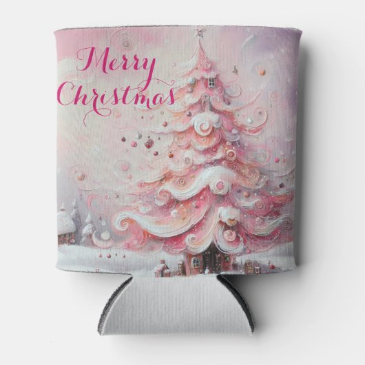 Whimsical Impressionistische Kerstboom Roze Blikjeskoeler (Voorkant)