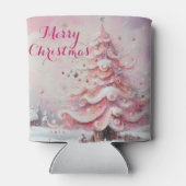 Whimsical Impressionistische Kerstboom Roze Blikjeskoeler (Achterkant)