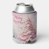 Whimsical Impressionistische Kerstboom Roze Blikjeskoeler (Blikje Achterkant)