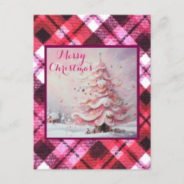 Whimsical Impressionistische Kerstboom Roze Briefkaart
