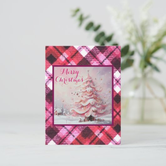 Whimsical Impressionistische Kerstboom Roze Briefkaart (Staand voorkant)
