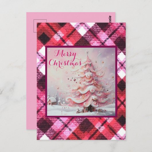 Whimsical Impressionistische Kerstboom Roze Briefkaart (Voorkant / Achterkant)