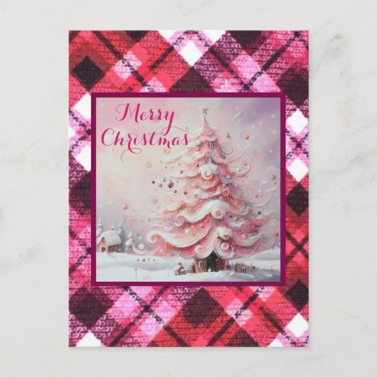 Whimsical Impressionistische Kerstboom Roze Briefkaart (Voorkant)