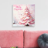 Whimsical Impressionistische Kerstboom Roze Canvas Afdruk (Insitu (Woonkamer))
