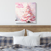 Whimsical Impressionistische Kerstboom Roze Canvas Afdruk (Insitu (Slaapkamer))