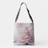 Whimsical Impressionistische Kerstboom Roze Crossbody Tas (Achterkant)
