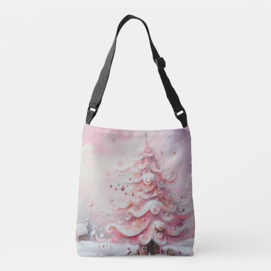 Whimsical Impressionistische Kerstboom Roze Crossbody Tas (Achterkant)