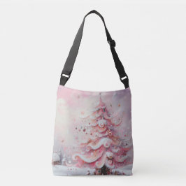 Whimsical Impressionistische Kerstboom Roze Crossbody Tas