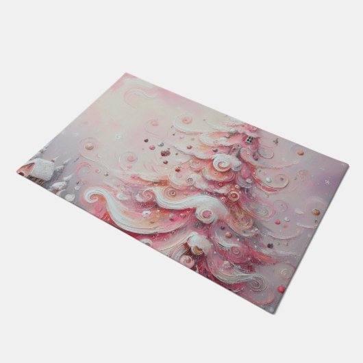 Whimsical Impressionistische Kerstboom Roze Deurmat (Schuin)