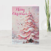 Whimsical Impressionistische Kerstboom Roze Feestdagen Kaart (Voorkant)