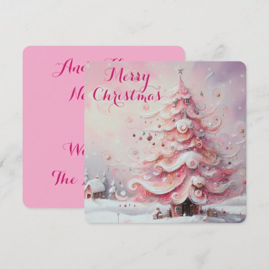 Whimsical Impressionistische Kerstboom Roze Feestdagenkaart (Voorkant / Achterkant)