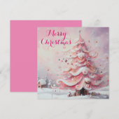 Whimsical Impressionistische Kerstboom Roze Feestdagenkaart (Voorkant / Achterkant)