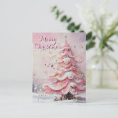 Whimsical Impressionistische Kerstboom Roze Feestdagenkaart (Staand voorkant)