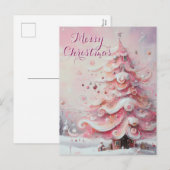Whimsical Impressionistische Kerstboom Roze Feestdagenkaart (Voorkant / Achterkant)
