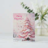 Whimsical Impressionistische Kerstboom Roze Feestdagenkaart (Staand voorkant)