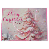 Whimsical Impressionistische Kerstboom Roze Groot Cadeauzakje (Voorkant)