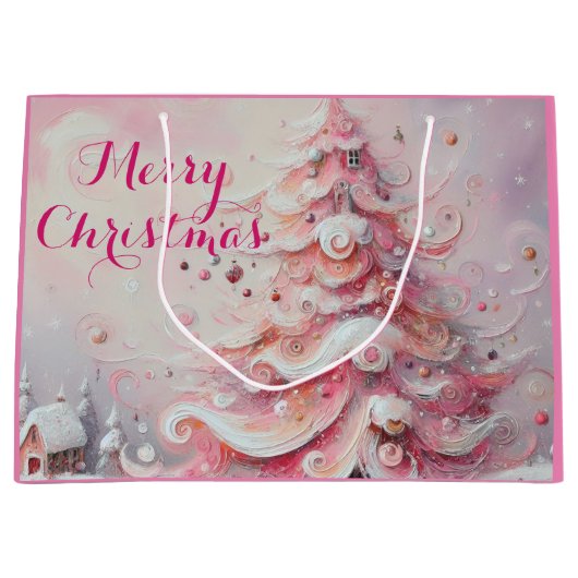 Whimsical Impressionistische Kerstboom Roze Groot Cadeauzakje (Voorkant)
