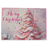 Whimsical Impressionistische Kerstboom Roze Groot Cadeauzakje (Achterkant)