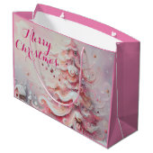 Whimsical Impressionistische Kerstboom Roze Groot Cadeauzakje (Achterkant Gekanteld)