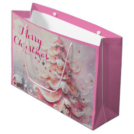 Whimsical Impressionistische Kerstboom Roze Groot Cadeauzakje