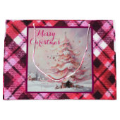 Whimsical Impressionistische Kerstboom Roze Groot Cadeauzakje (Voorkant)
