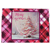 Whimsical Impressionistische Kerstboom Roze Groot Cadeauzakje (Achterkant)